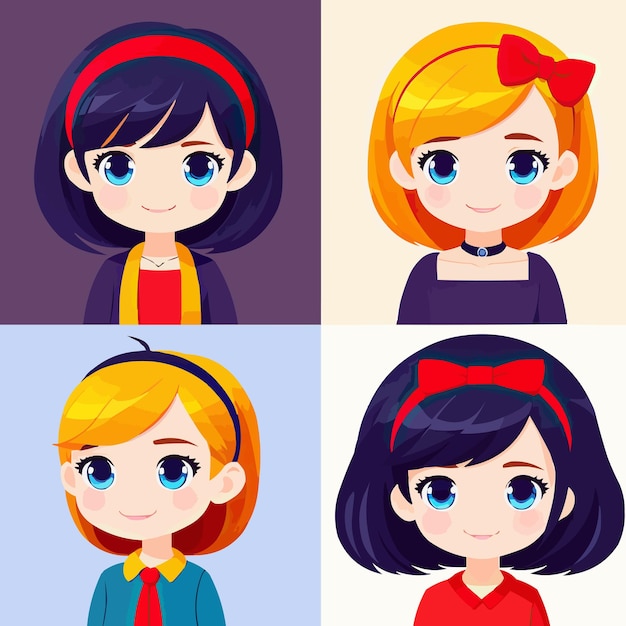 Free vector Cute cartoon little girl in various appearances