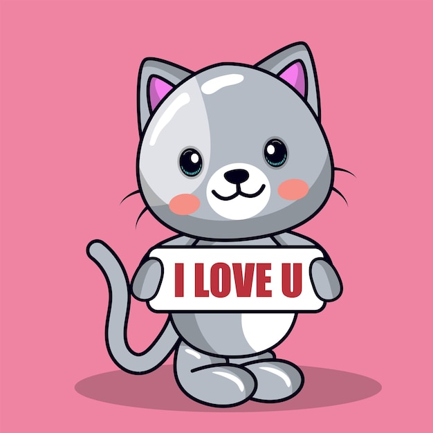 Free vector cute cat with love sign hand cartoon illustration