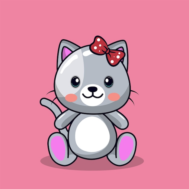 Free vector cute cat with love sign hand cartoon illustration