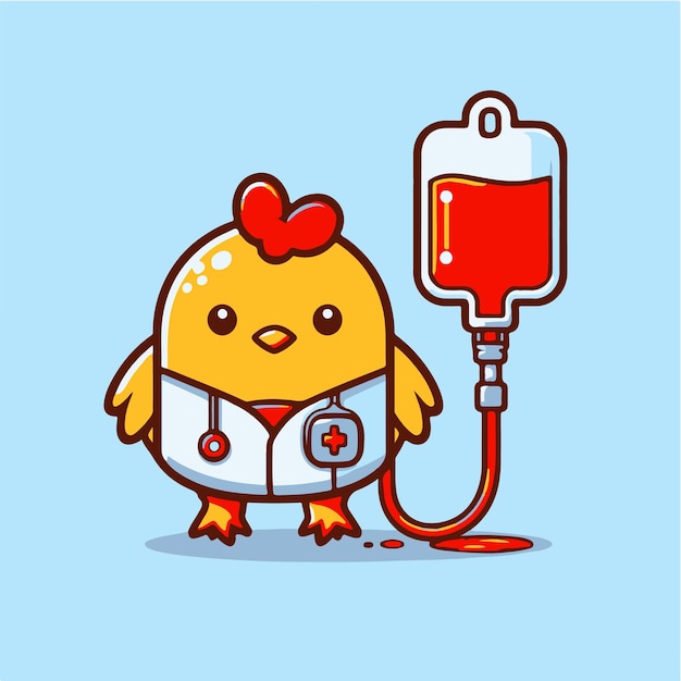 Free vector Cute Chicken Cartoon with Blood Transfusion catoon Style vector icon illustration