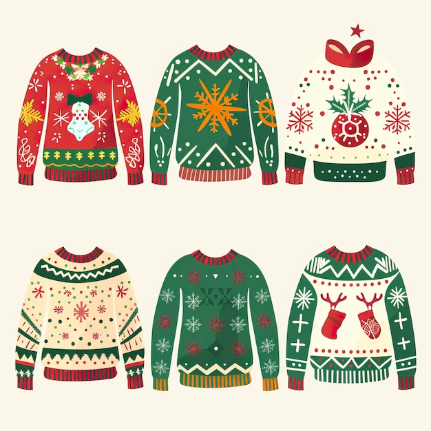 Vector free vector cute ugly christmas sweaters vector clip art set