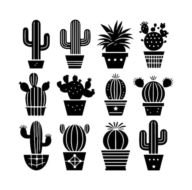 Vector free vector different type of cactus set silhouette