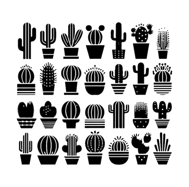 Vector free vector different type of cactus set silhouette