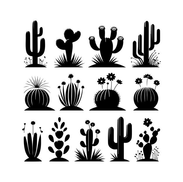 Vector free vector different type of cactus set silhouette