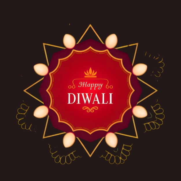 Free Vector Diwali festival holiday design Indian Rangoli flowers and diya oil lamp ai generated