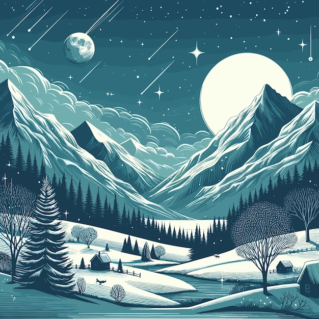 Free vector drawn chill winter landscape wallpaper