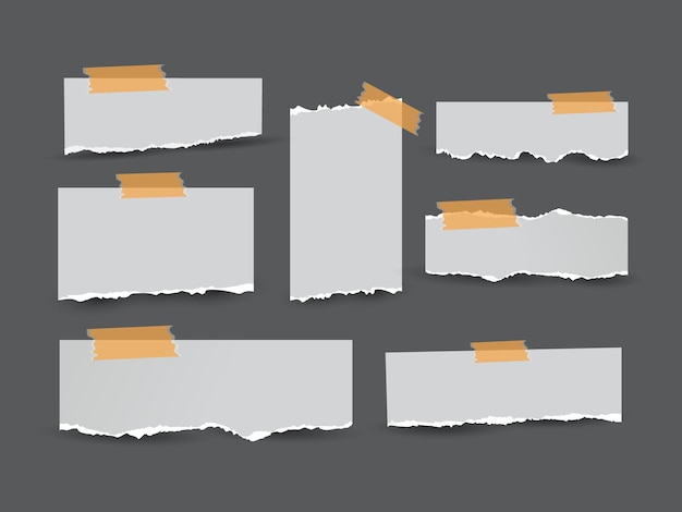 Free vector empty torn paper with tape set