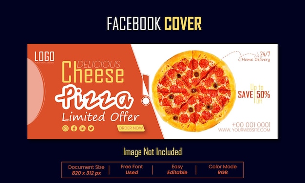 Free vector flat Facebook Cover design cheese pizza food offer