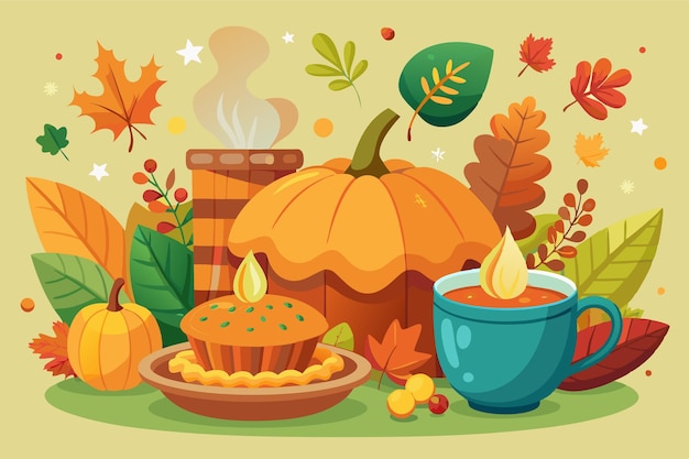 Free vector flat illustration for thanksgiving celebration with food