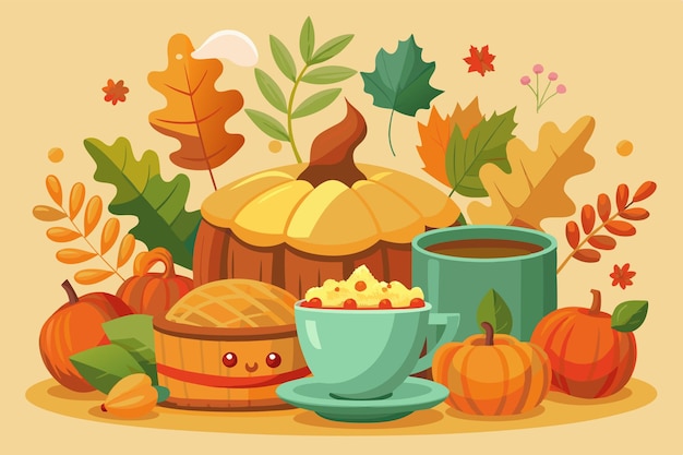 Free vector flat illustration for thanksgiving celebration with food