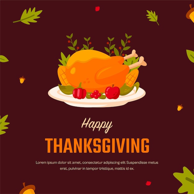 Vector free vector flat illustration for thanksgiving celebration with food