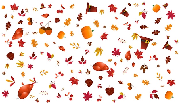 Free vector flat Thanksgiving design celebration background pumpkin roast turkey and pilgrim's hat