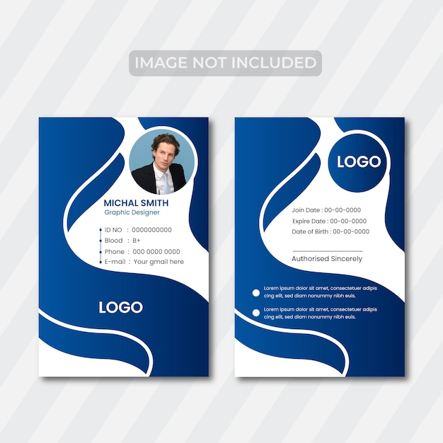 Free vector front and back id card template with picture in blue