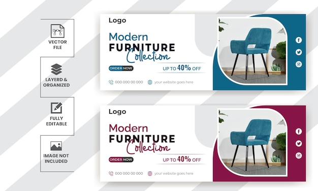 Free vector Furniture product sale facebook cover design or web banner template