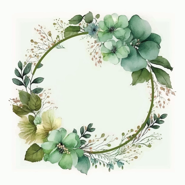 Free vector green flowers circle frame watercolor paint