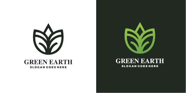 Free Vector green leaf earth with globe logo design set template