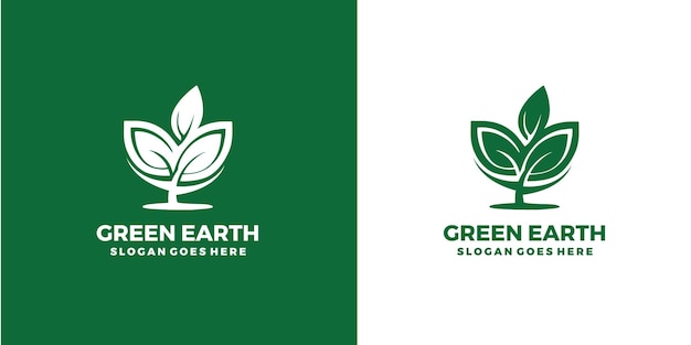 Free Vector green leaf earth with globe logo design set template