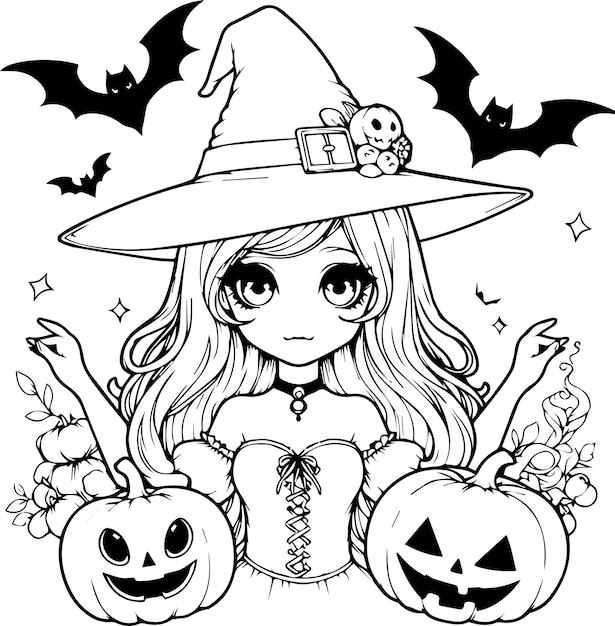 Free Vector Halloween Witch Outline Drawing