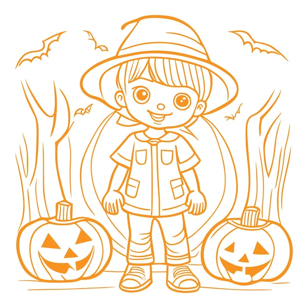 Free vector hand drawn coloring page illustration for Halloween celebration