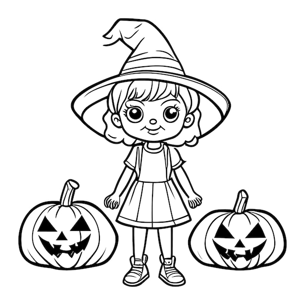 Free vector hand drawn coloring page illustration for Halloween celebration