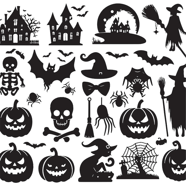 Free Vector Hand Drawn Halloween Silhouette Set Within White Background