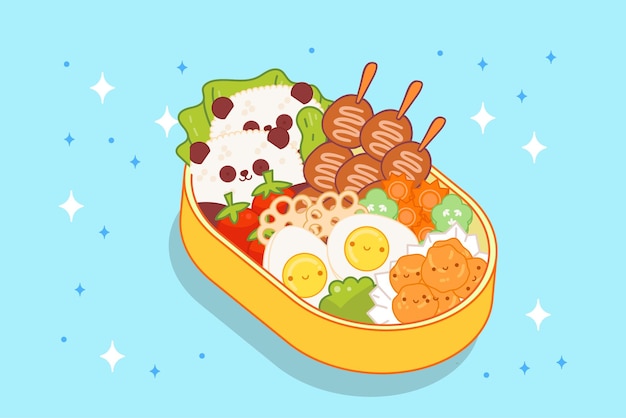 Free vector hand drawn japanese lunchbox filled with food