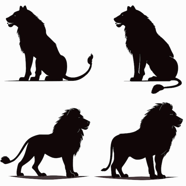 Vector free vector hand drawn lion silhouette set illustration