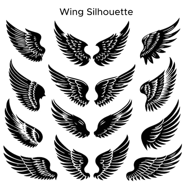 Free Vector Hand Drawn Wing Silhouette Set Within White Background