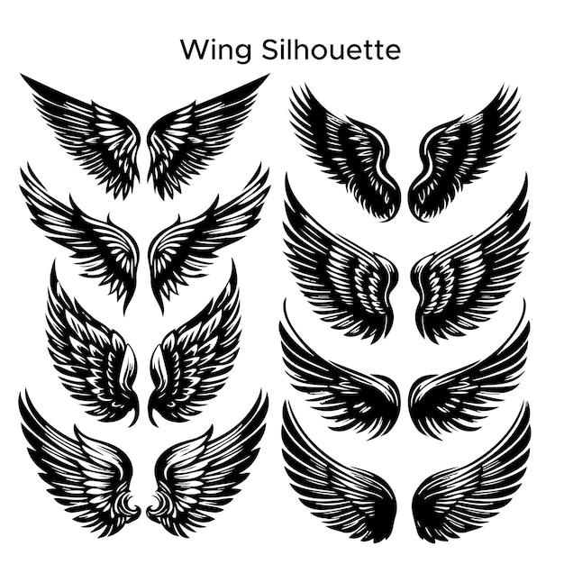 Free Vector Hand Drawn Wing Silhouette Set Within White Background