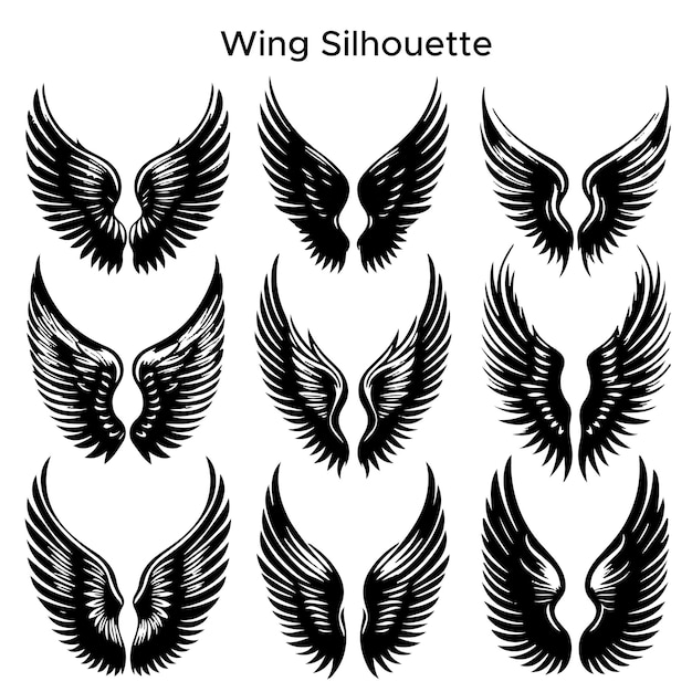 Free Vector Hand Drawn Wing Silhouette Set Within White Background