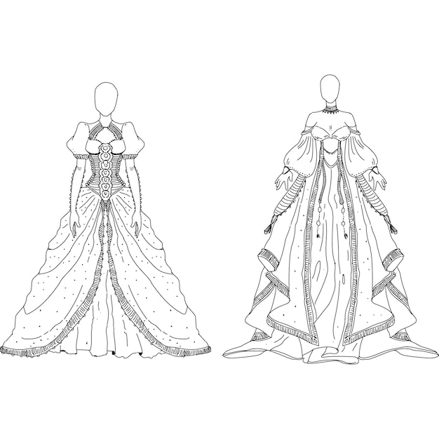 Free Vector Hand Drawn Women Bridal Dress Fashion