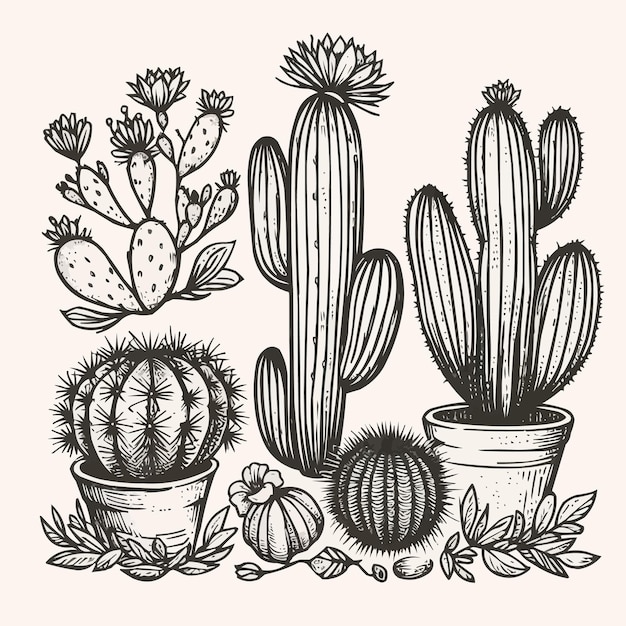 Vector free vector handdrawn cactus outline illustration