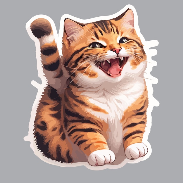 Free vector happy cat sticker template of cat cartoon character