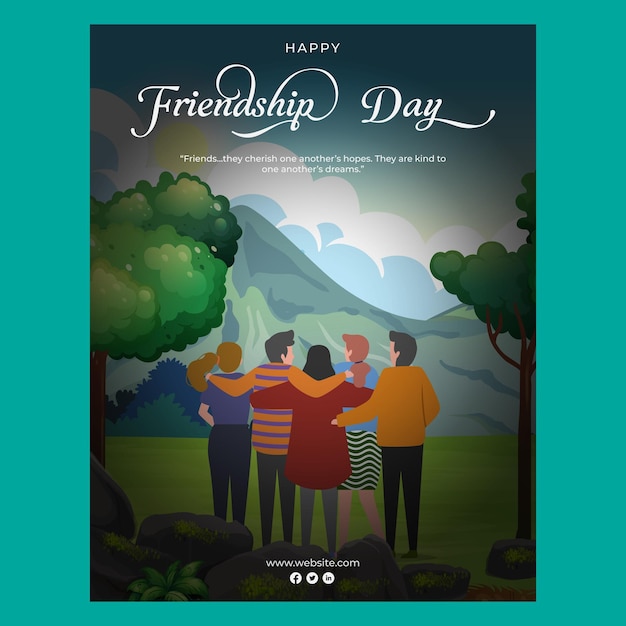 Free vector happy friendship day greeting card with four friends background