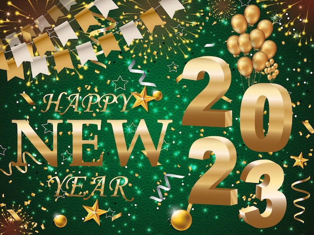 Free vector happy new year 2023 with realistic golden background