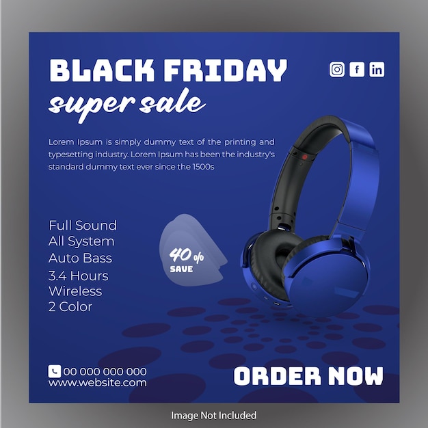 Free vector headphone sale for social media post or Instagram marketing banner