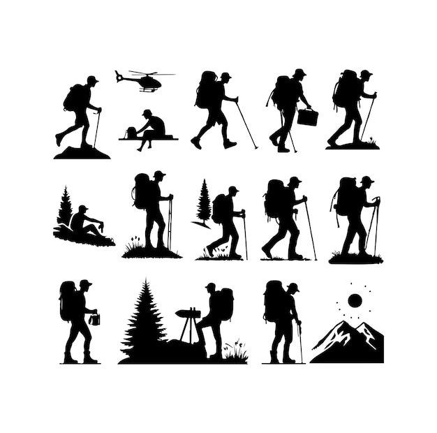 Free Vector Hiking man vector Silhouette set Hiker Silhouettes