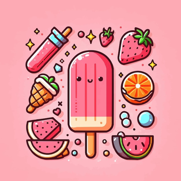 free vector Ice cream popsicle cartoon vector icon illustration food drink icon concept isolated fla