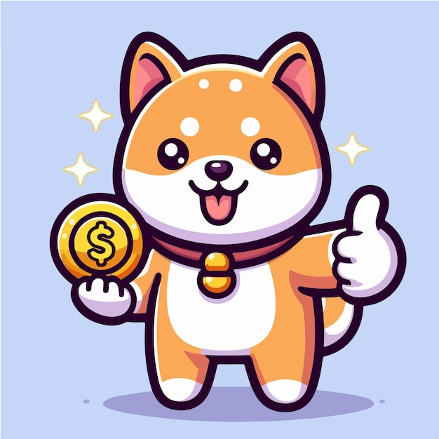 Free Vector Illustration of Adorable Shiba Inu Holding Coin and Giving Thumbs Up icon illustrationSt