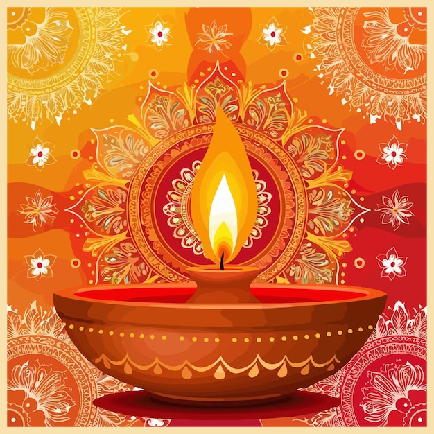 Free vector illustration of burning diya on happy diwali holiday background