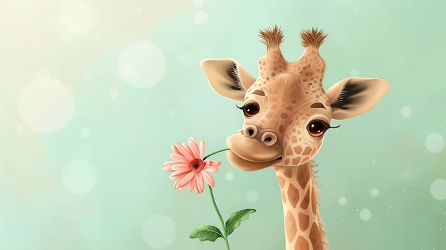 Vector free vector illustration of cute giraffe with a flower cute giraffe with a flower