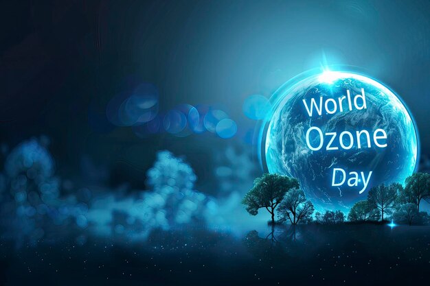 Vector free vector illustration of world ozone day banner design with a blue neon background