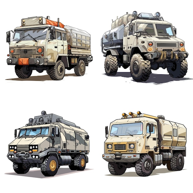 Free vector isolated heavy military truck on white background