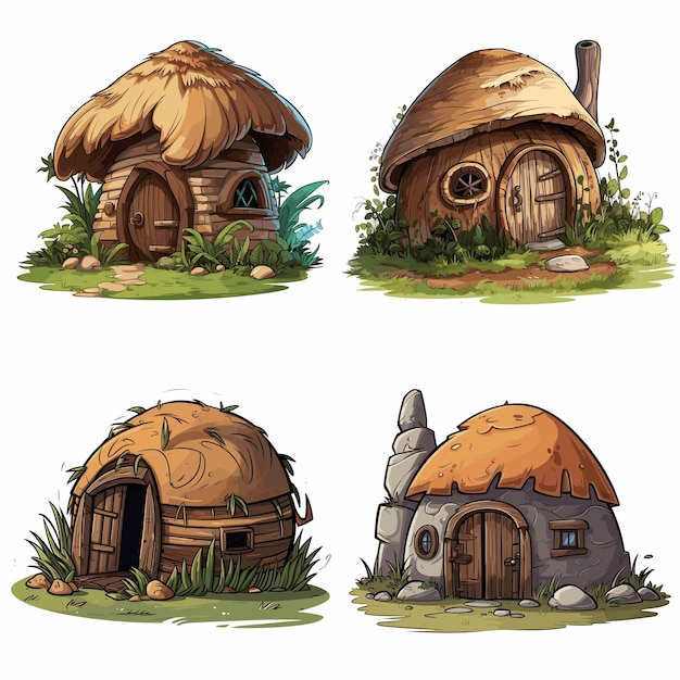 Free vector isolated a hut in the grass on white background