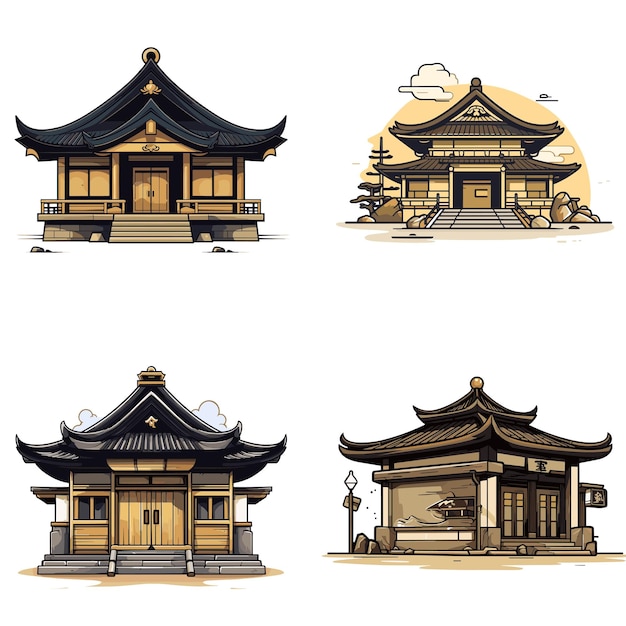 Free vector isolated japanese dojo house on white background