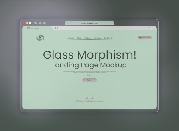 Free vector landing page template with glass morphism light theme interface presentation