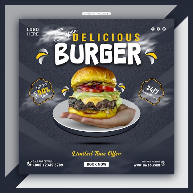 Vector free vector luxury food menu delicious burger social media banner template set