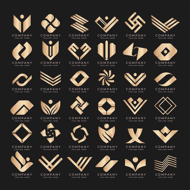 Free vector luxury golden company logo set design ideas