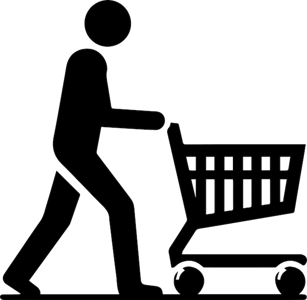 Free Vector Man pushing shopping cart silhouette