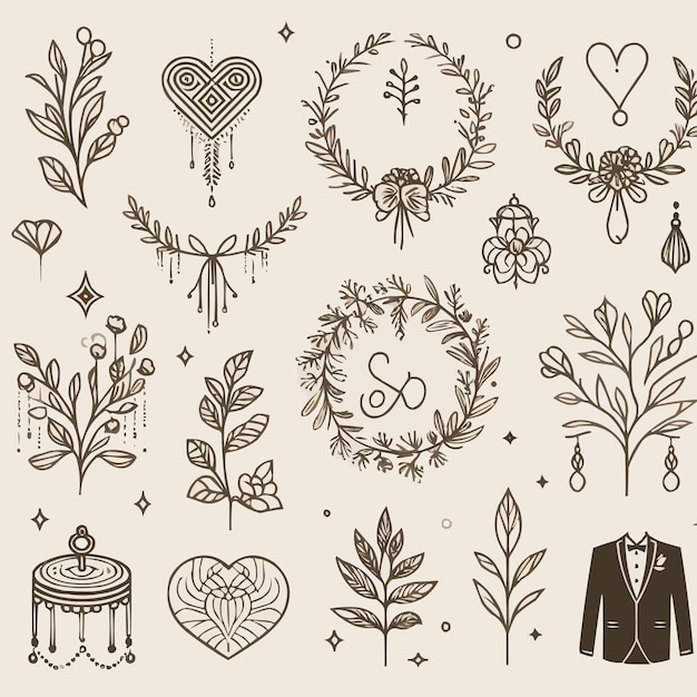 Free Vector Minimalist hand drawn wedding ornament collection